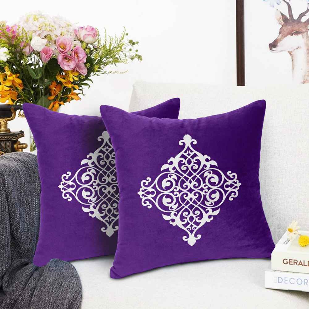 Pack of 2 pes velvet decorative laser  cushion ( purple & white )